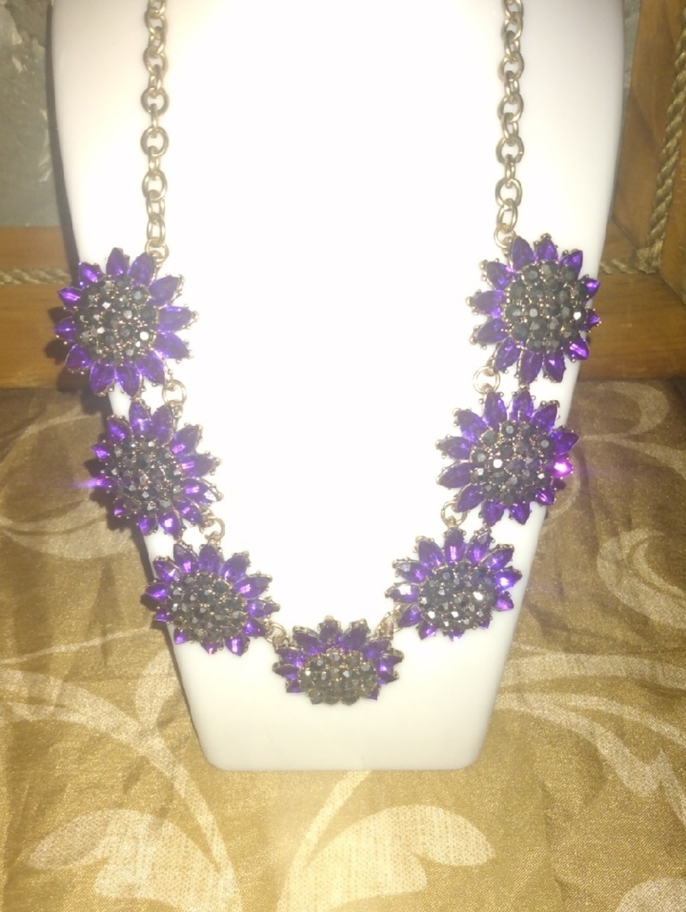 Purple Floral Statement Necklace by Vintage